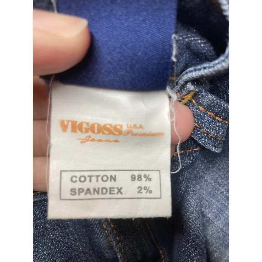 Y2K Visgoss U.S.A. Premium Denim Shorts Mid-Rise Cut-Off Raw Edge Studded 9/10